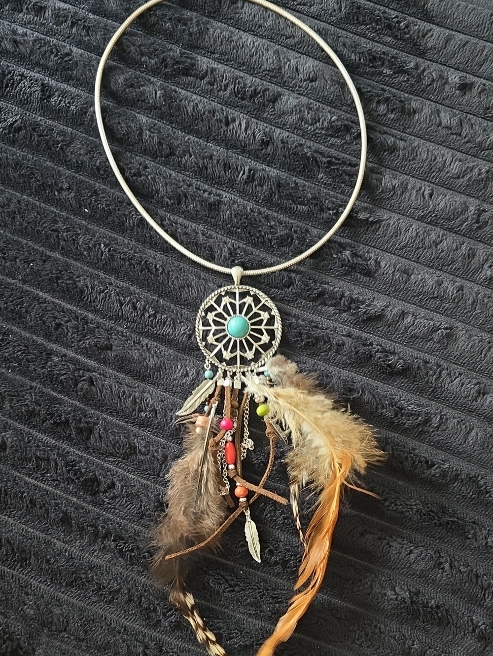 Bohemian Dreamcatcher Pendant Necklace with Turquoise Accent - Women Jewelry